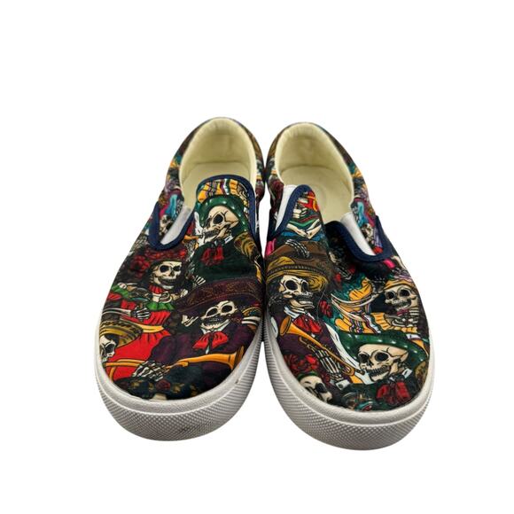 Bucketfeet Día de los Muertos Slip-On Skate Shoes - Size 10 - Picture 1 of 6